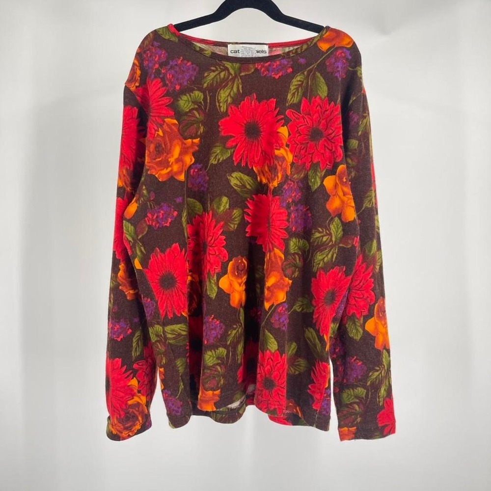 Retro Groovy Floral Colorful Top Long Sleeve Shirt 70s Style Medium Hippie Funky
